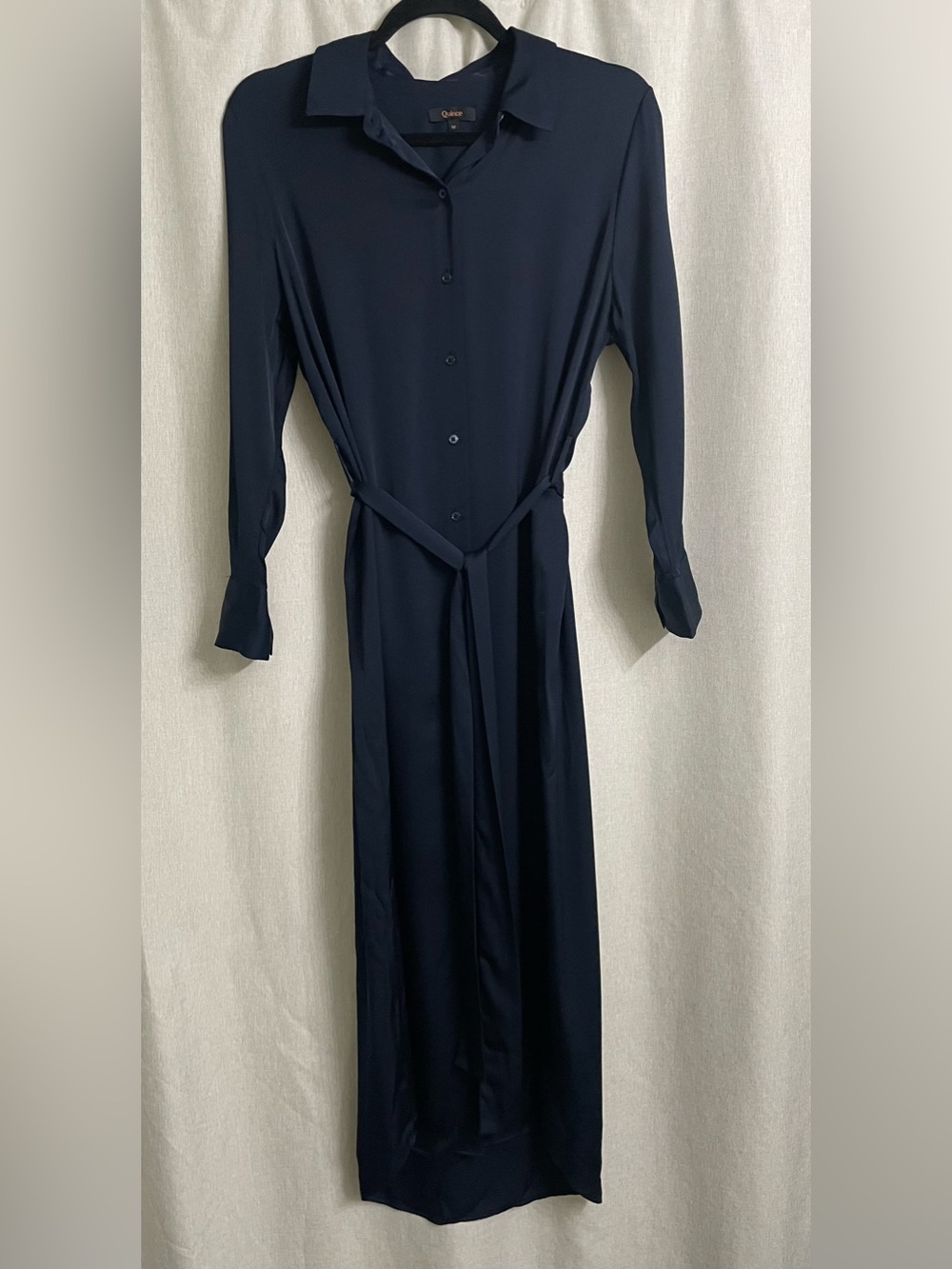 Quince Washable Silk Shirt Dress Navy Belted Maxi Midi Size M